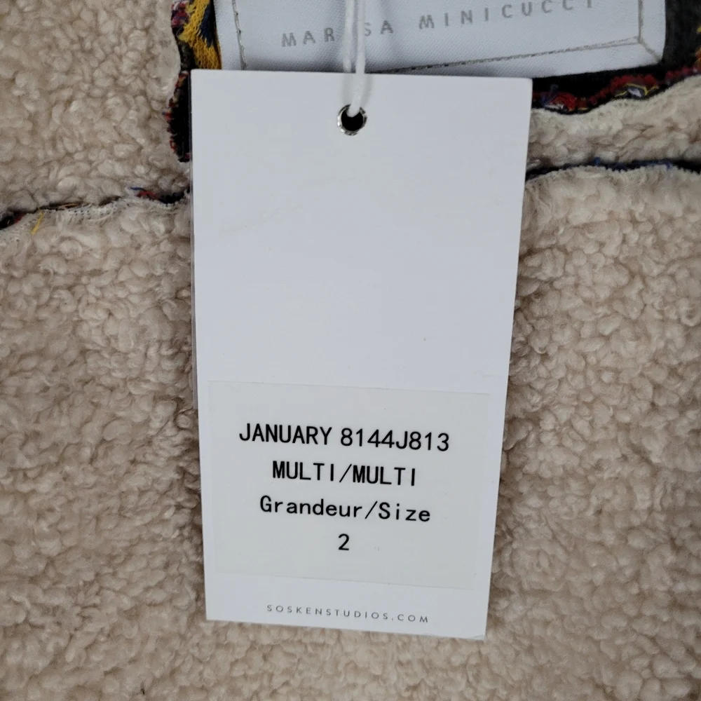 SOSKEN | January tapestry road map knit sherpa button close biker jacket - Picture 13 of 15